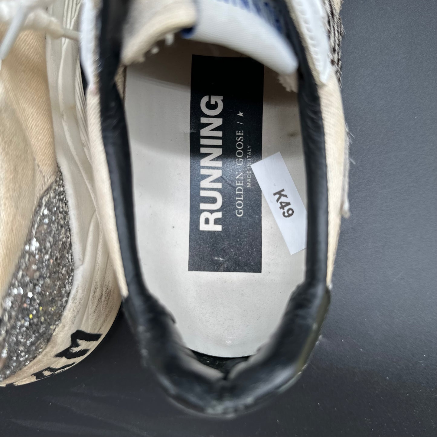 Golden Goose Running - Beige Noir ZĂšbre Argent Paillettes K49