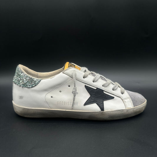 Golden Goose Superstar - Blanc Noir Gris Vert Paillettes J007