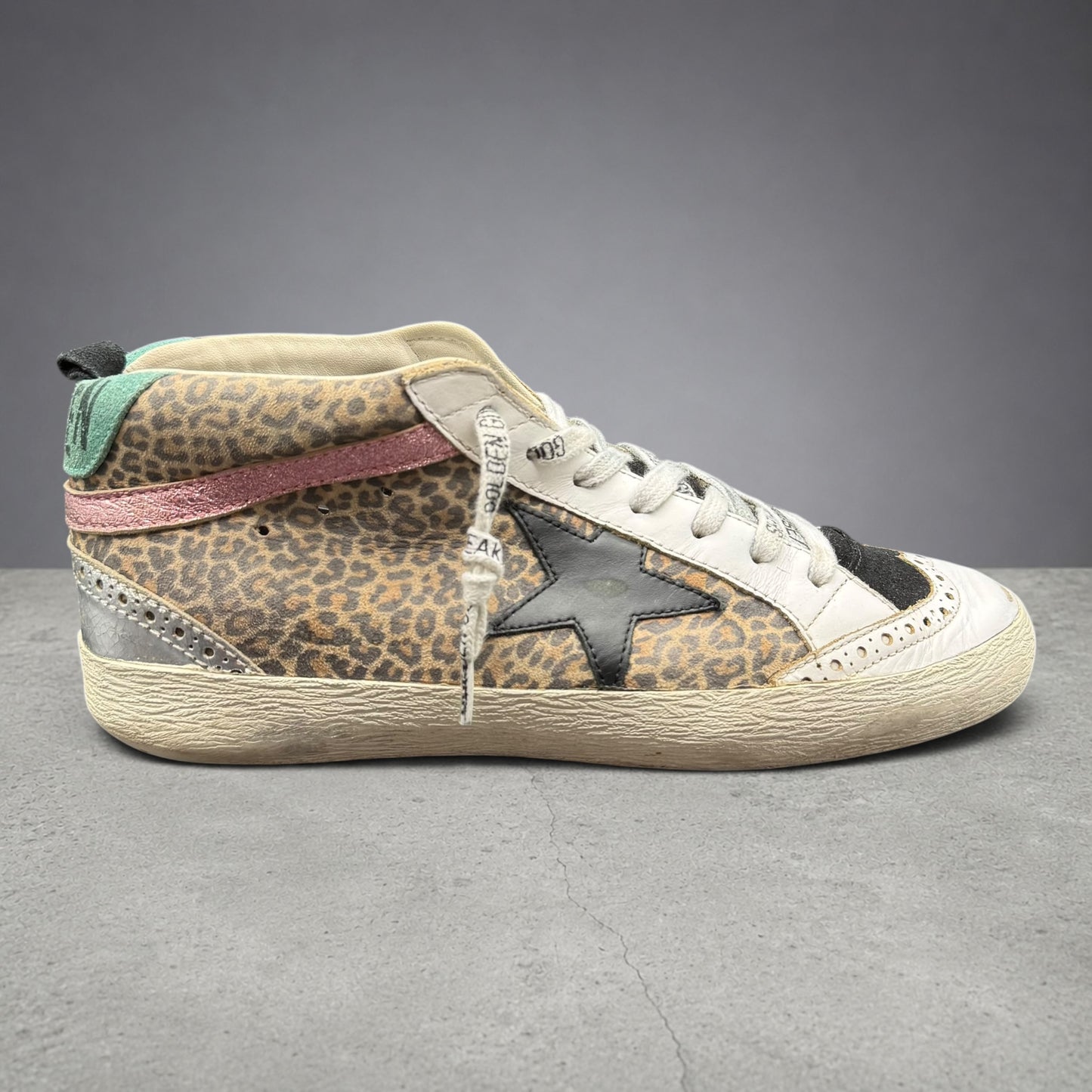 Golden Goose Mid-Star - Leopard Rose Blanc K54