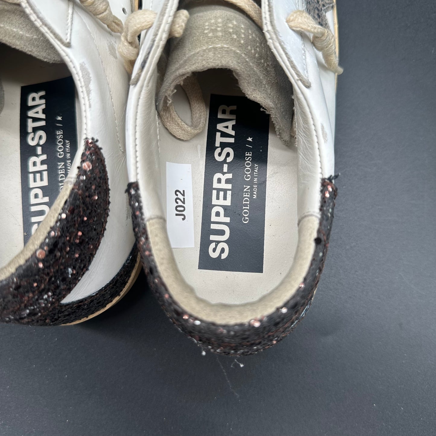 Golden Goose Superstar - Blanc Noir Argent Paillettes J022