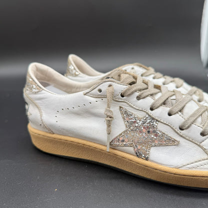 Golden Goose Ballstar - Blanc Paillette Argent J023