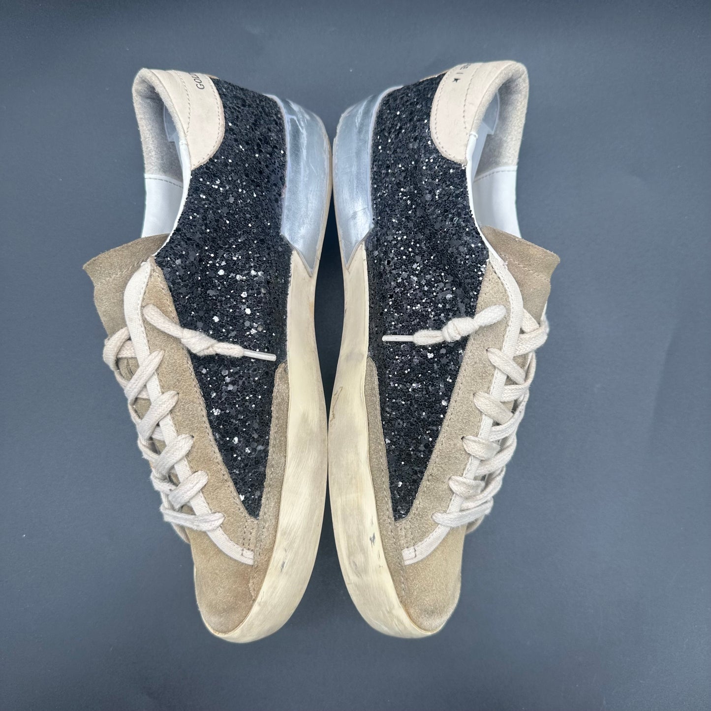 Golden Goose Superstar - Beige Noir Paillettes J012