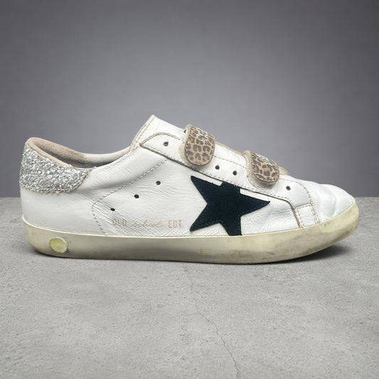 Golden Goose Old-School - Blanc Noir Léopard Paillettes C1195