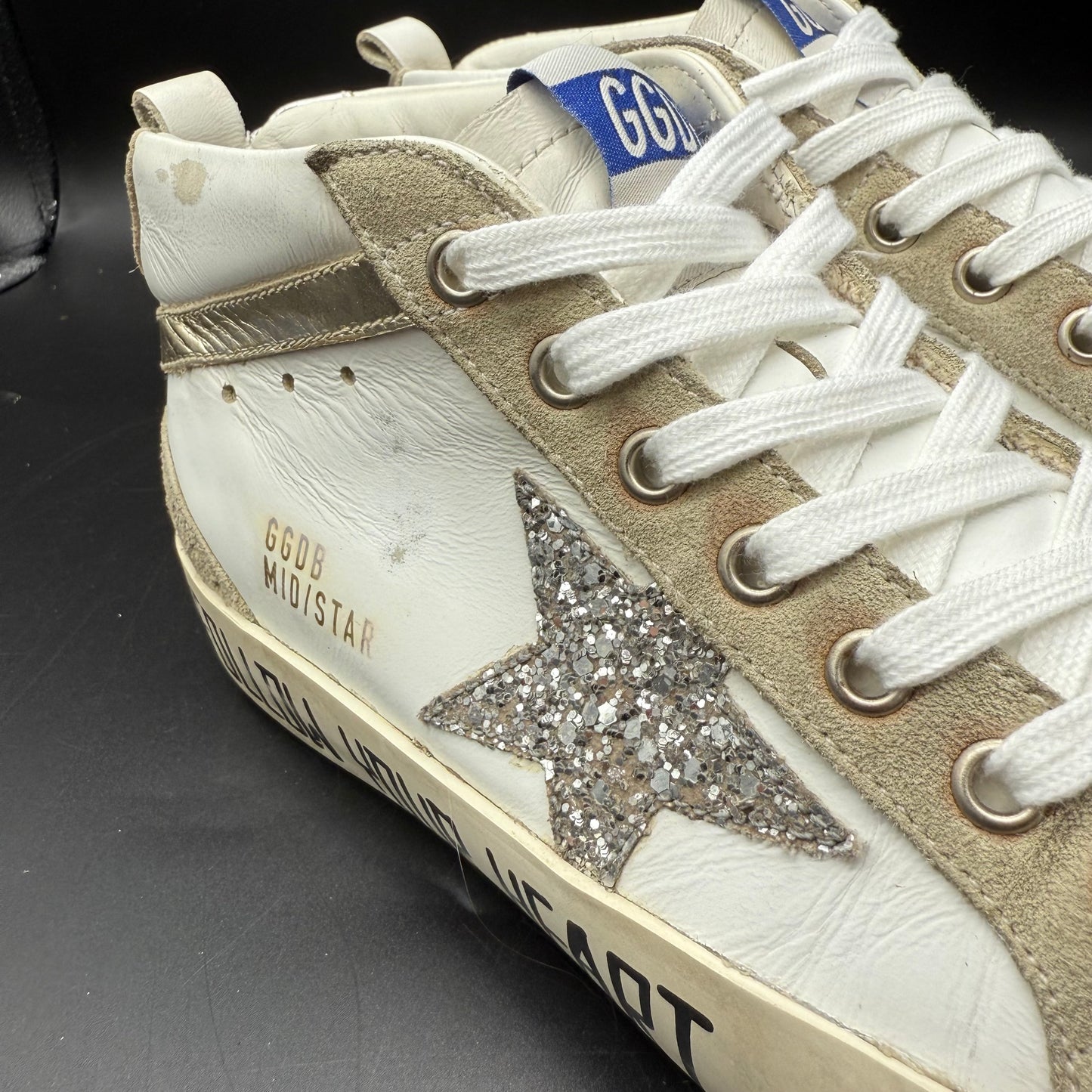 Golden Goose Mid-star - Blanc Paillette Argenté