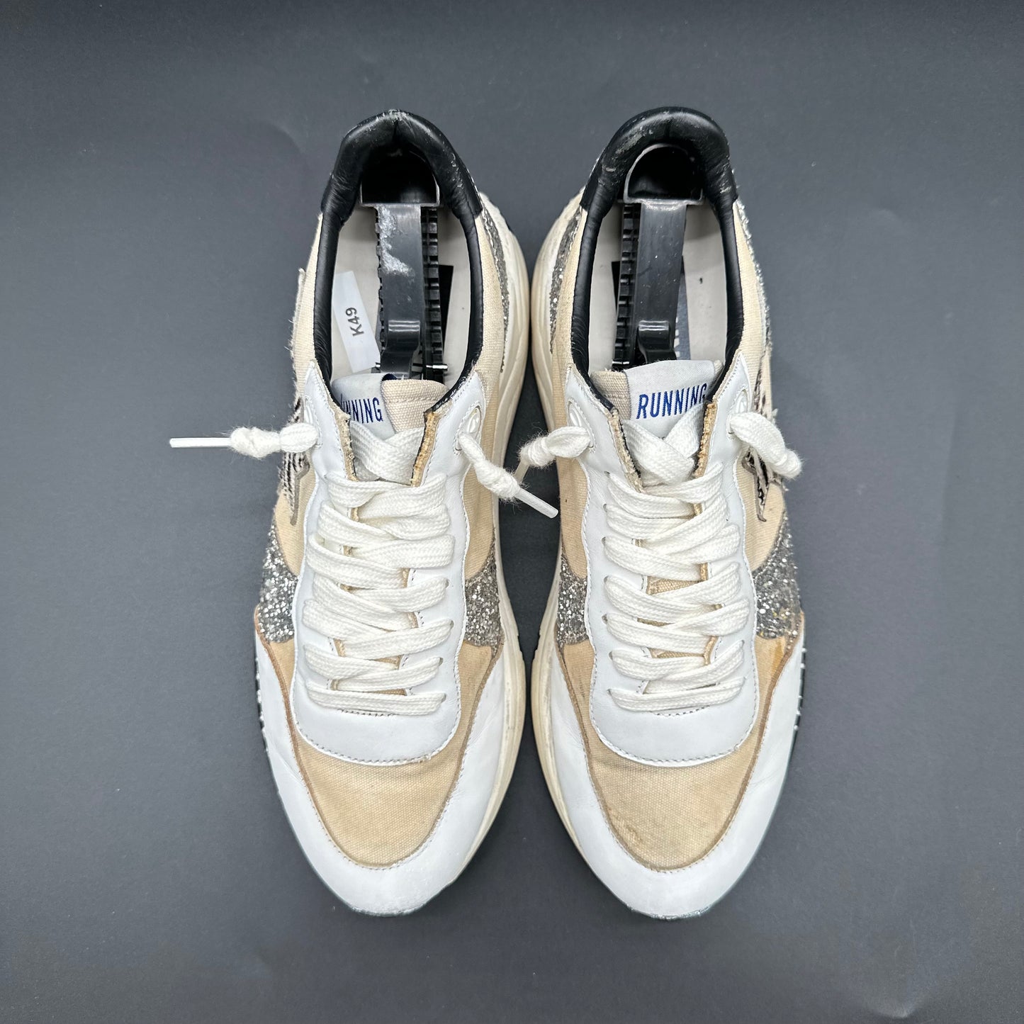 Golden Goose Running - Beige Noir Zèbre Argent Paillettes K49