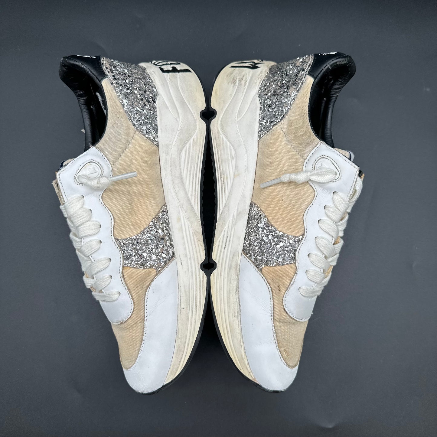 Golden Goose Running - Beige Noir Zèbre Argent Paillettes K49