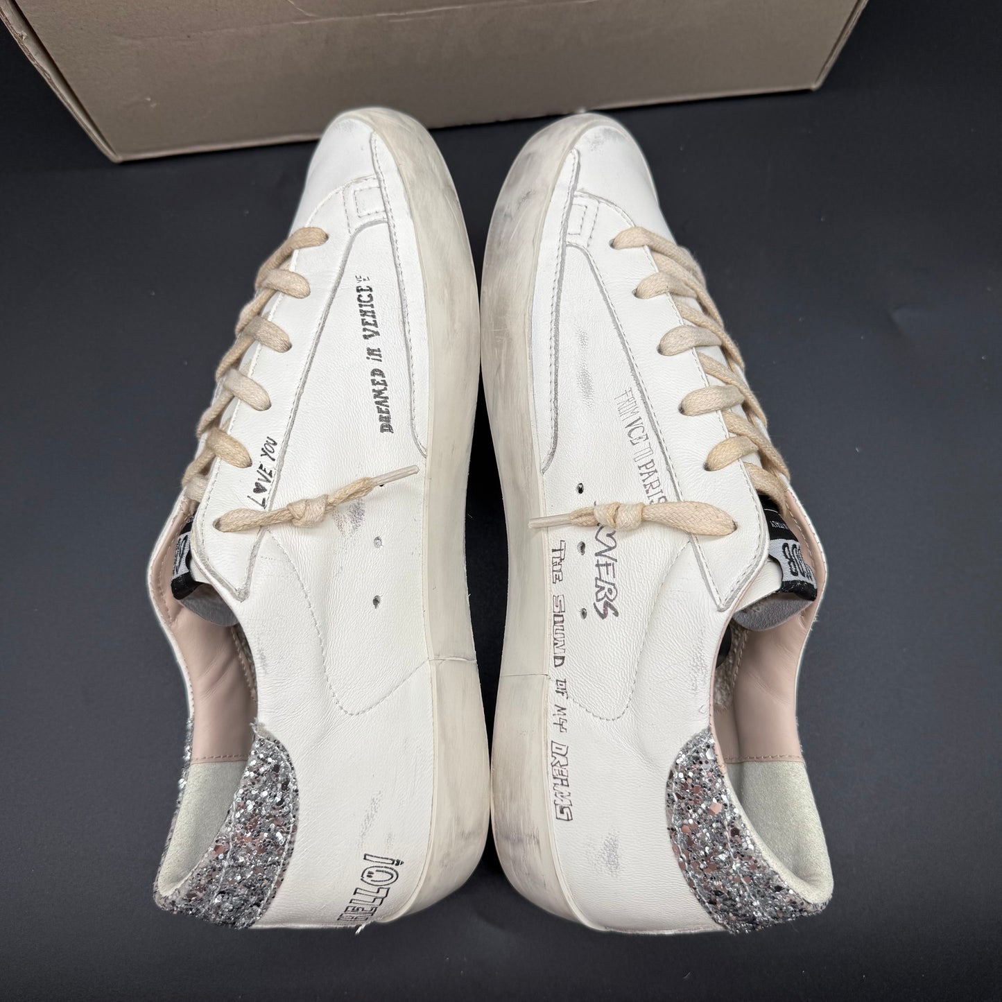 Golden Goose Superstar - Blanc Rose Paillette Argent C1338