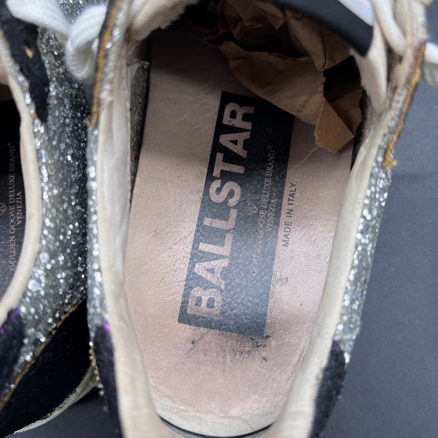 Golden Goose Ballstar - Blanc/Noir/Pailette/Gris K19