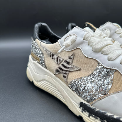 Golden Goose Running - Beige Noir Zèbre Argent Paillettes K49
