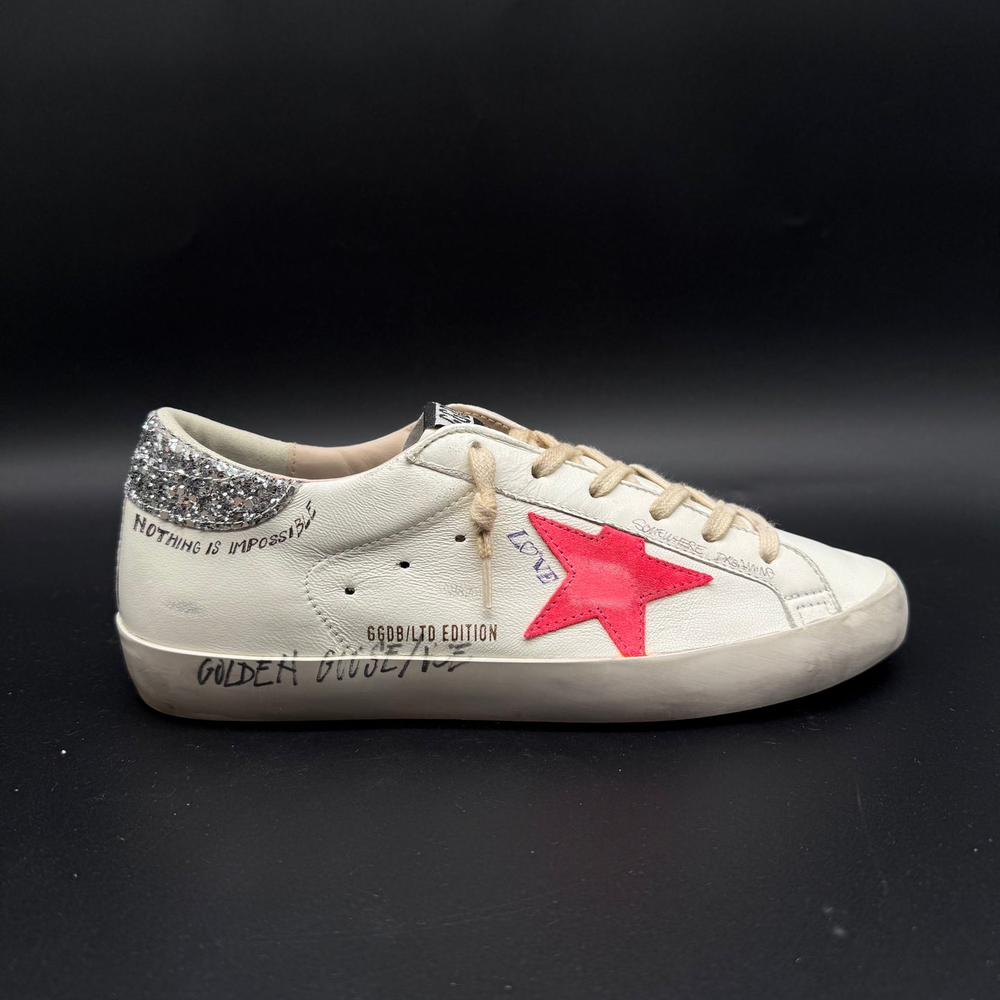 Golden Goose Superstar - Blanc Rose Paillette Argent C1338