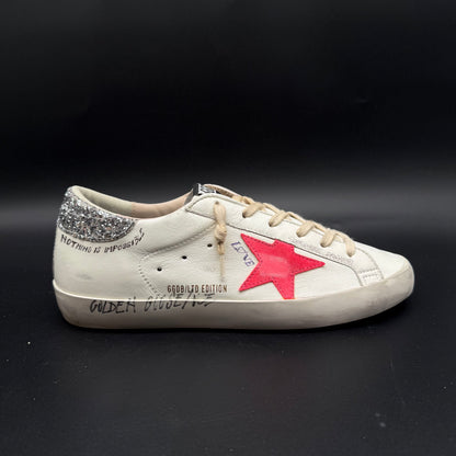 Golden Goose Superstar - Blanc Rose Paillette Argent C1338