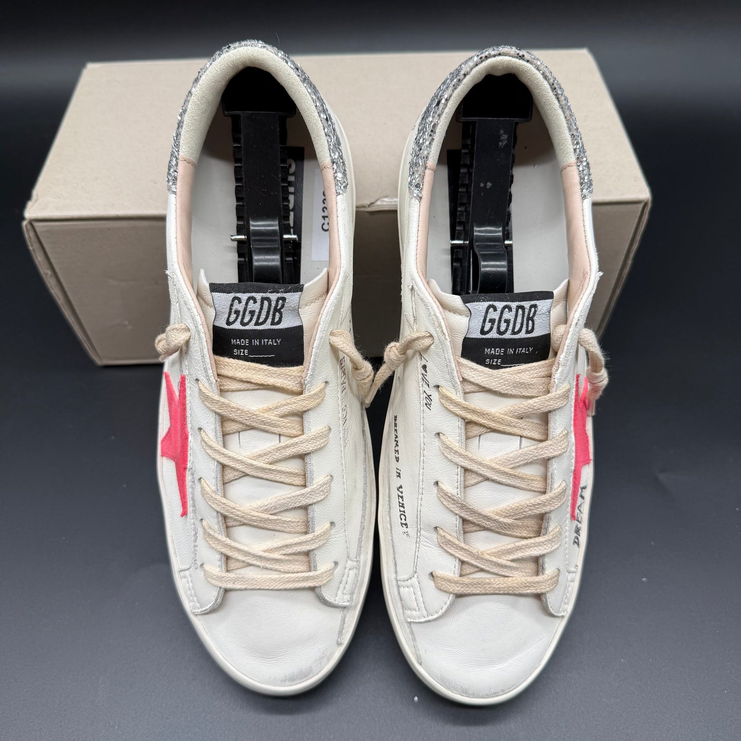 Golden Goose Superstar - Blanc Rose Paillette Argent C1338