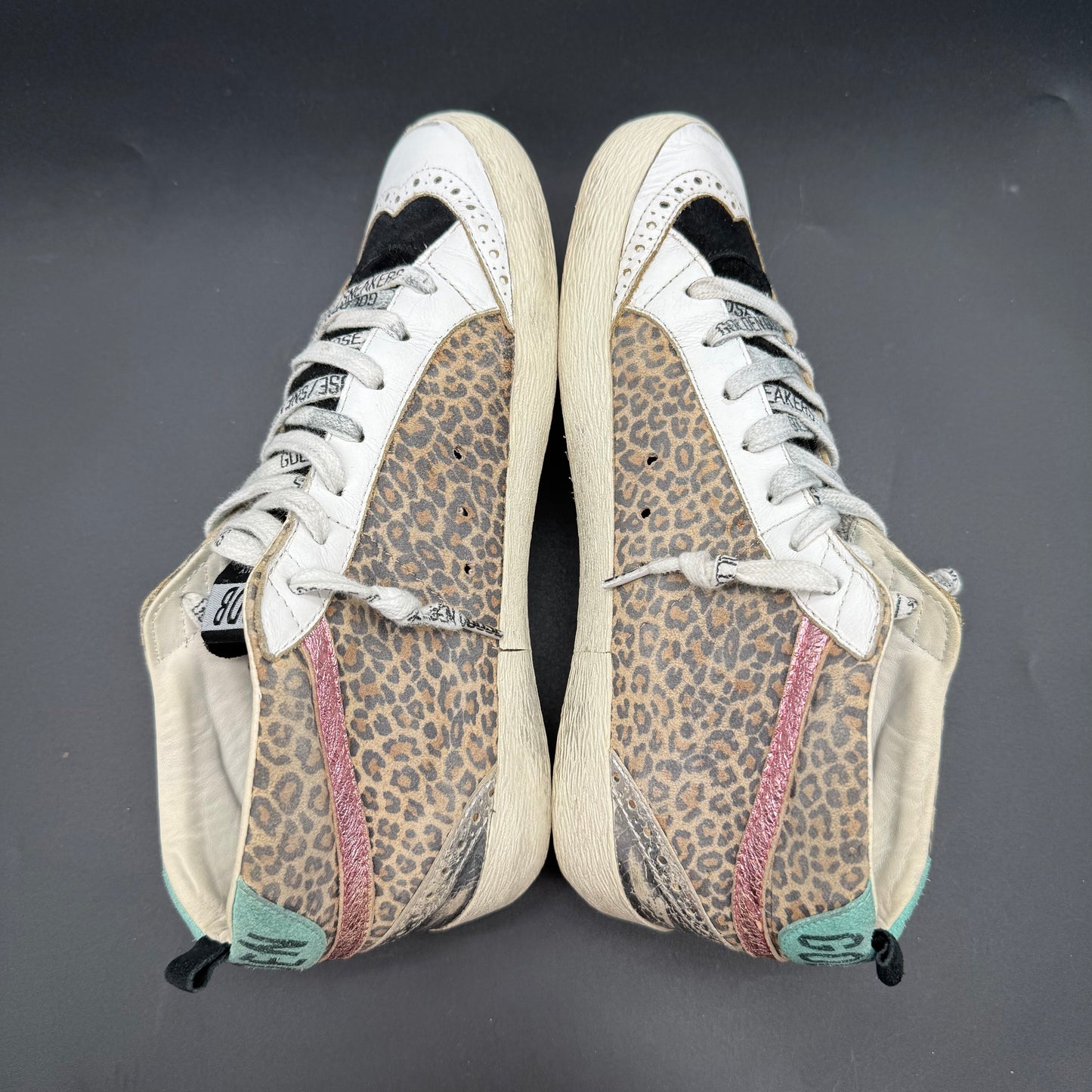 Golden Goose Mid-Star - Leopard Rose Blanc K54