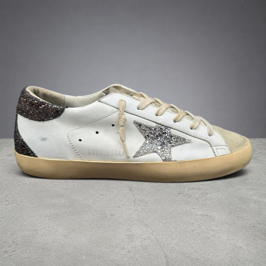 Golden Goose Superstar - Blanc Noir Argent Paillettes J022