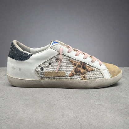 Golden Goose Superstar - Blanc Noir Paillettes Léopard J011