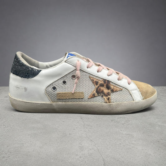 Golden Goose Superstar - Blanc Noir Paillettes Léopard J011