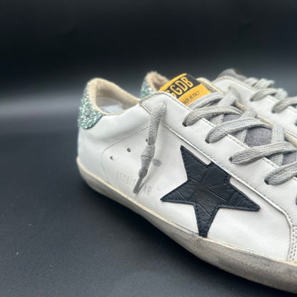 Golden Goose Superstar - Blanc Noir Gris Vert Paillettes J007