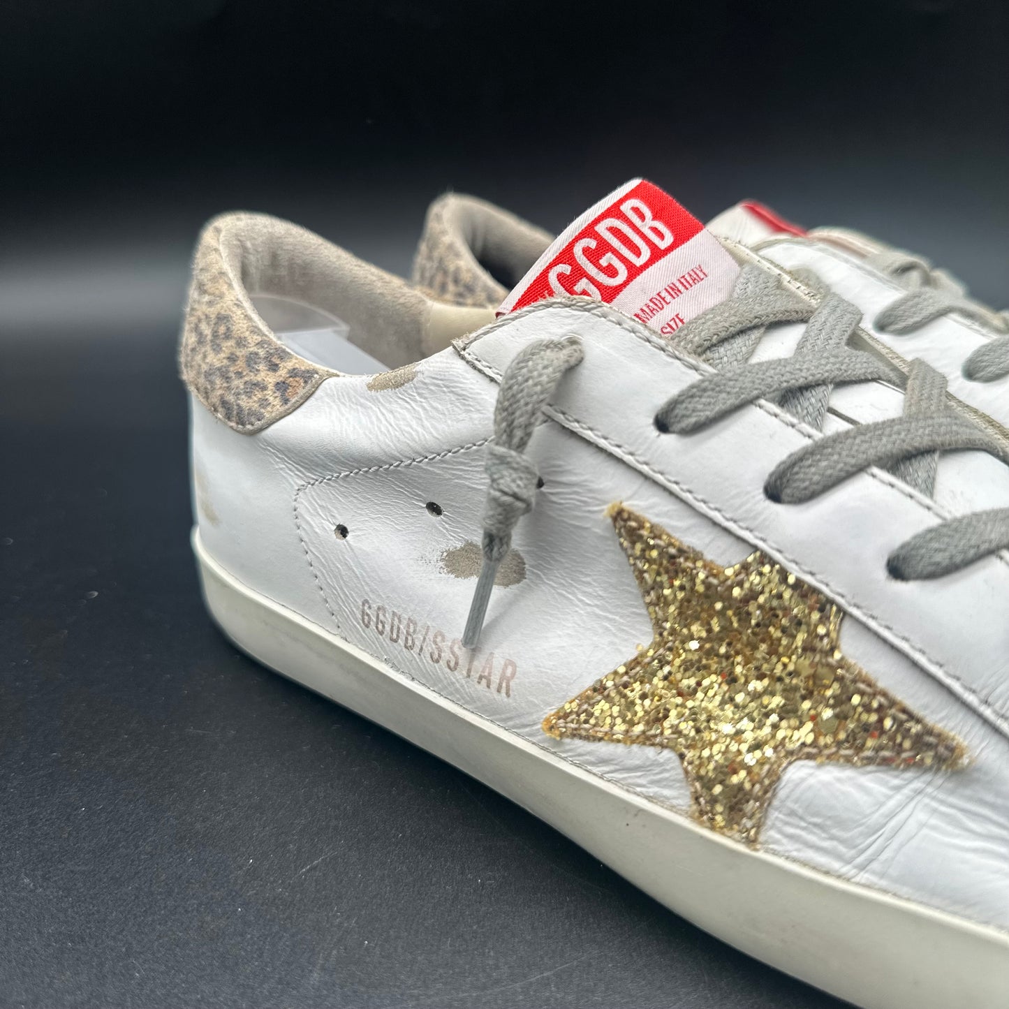 Golden Goose Superstar - Blanc Léopard Or Paillettes J021