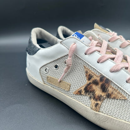Golden Goose Superstar - Blanc Noir Paillettes Léopard J011