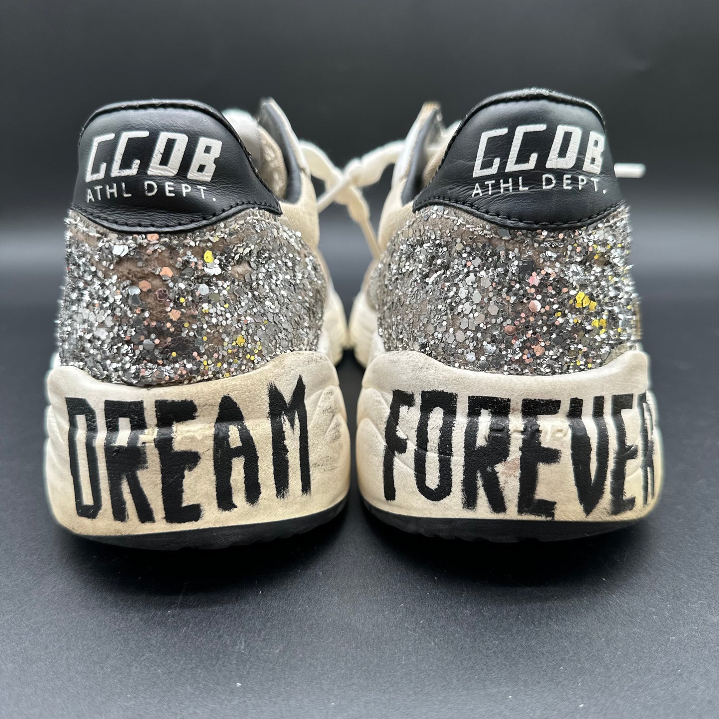 Golden Goose Running - Beige Noir Zèbre Argent Paillettes K49