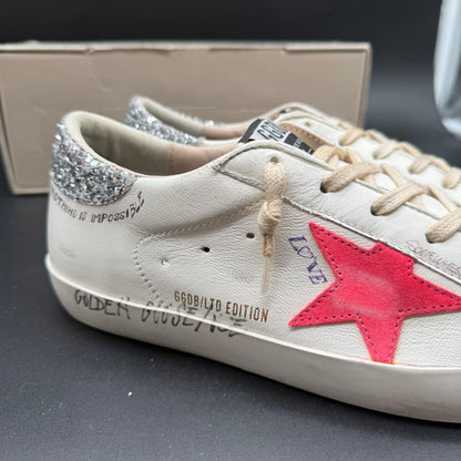 Golden Goose Superstar - Blanc Rose Paillette Argent C1338