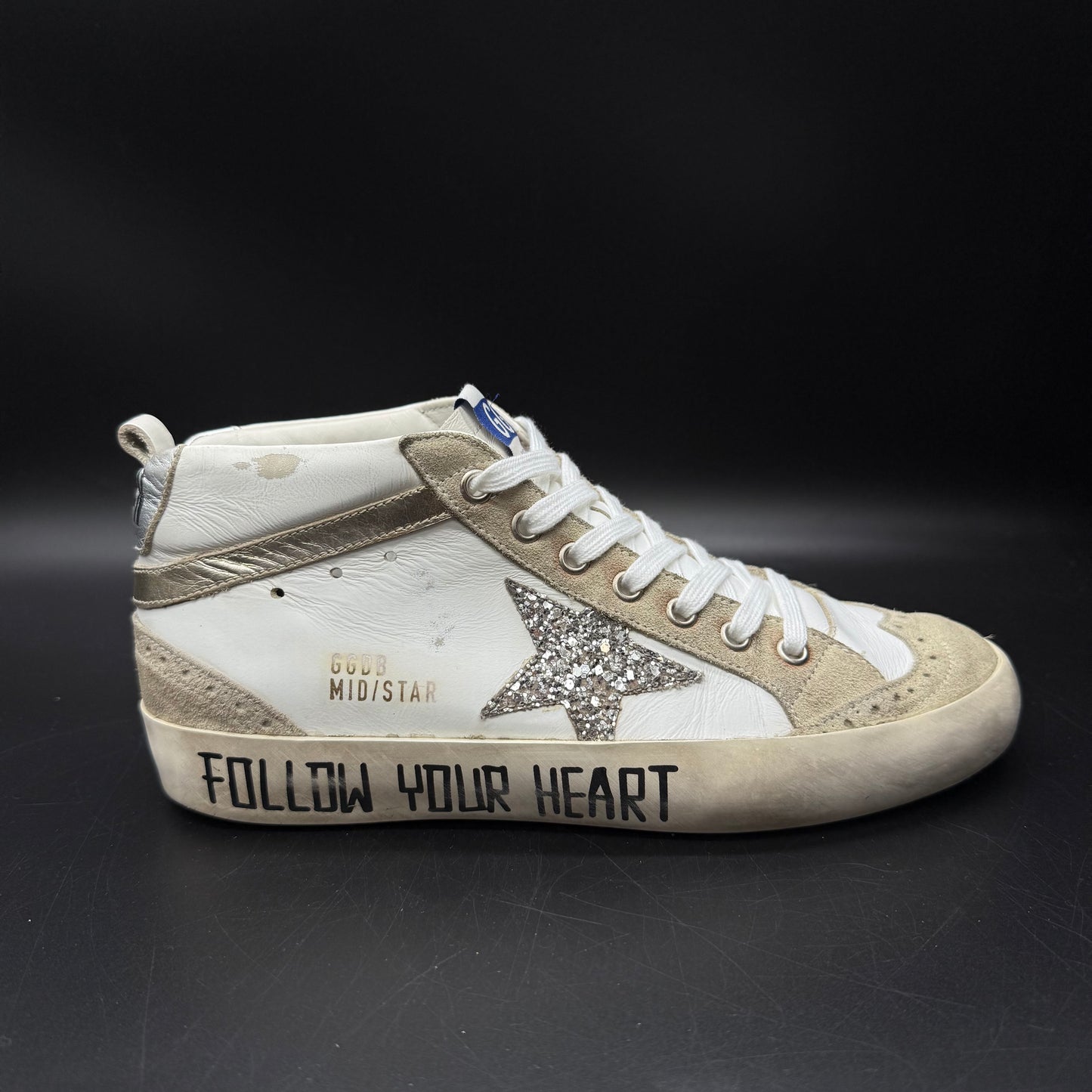 Golden Goose Mid-star - Blanc Paillette Argenté